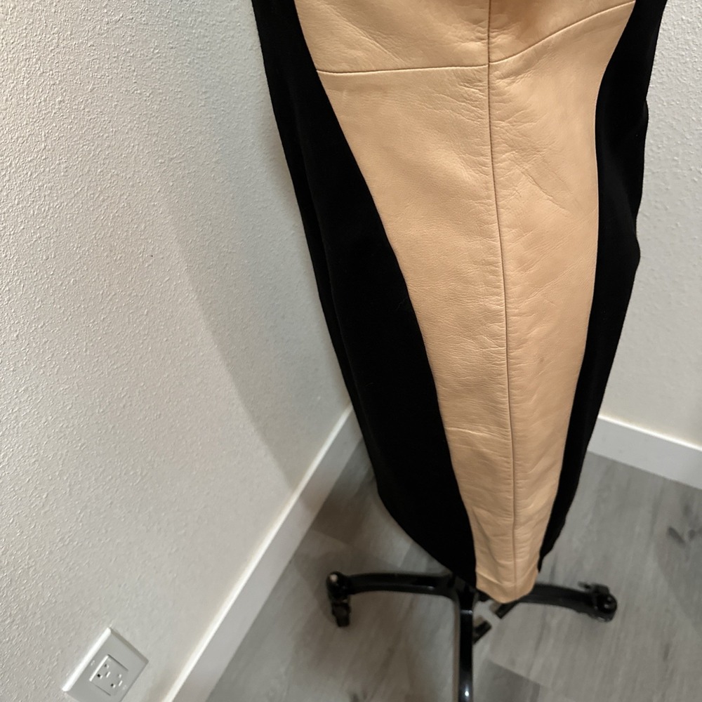 Diane Von Furstenberg Dayton Leather Cocktail Dress Camel & Black Women's Size 8 - Picture 8 of 14